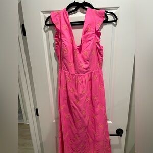 Lilly Pulitzer Pink Maxi Dress with Gold Eyelet Details